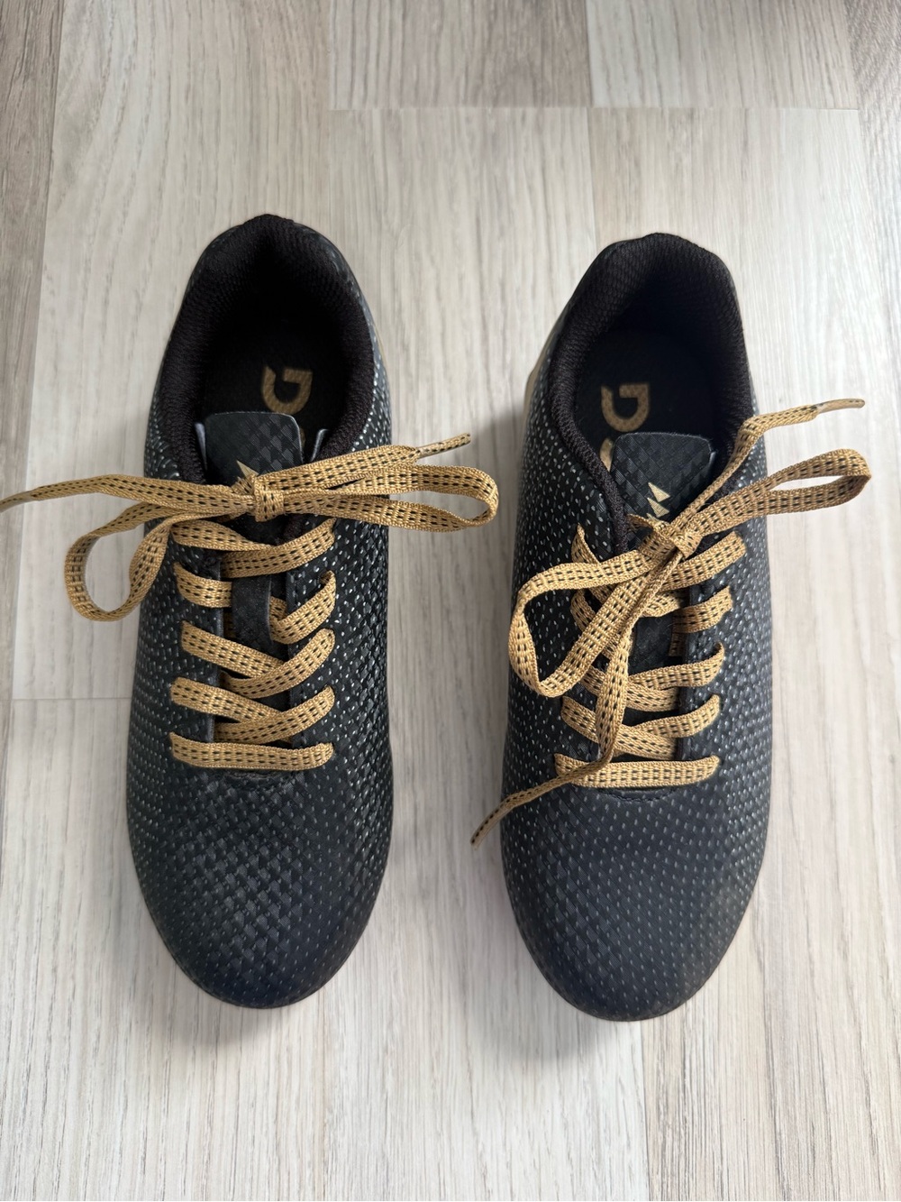 Black Knit Kids Soccer cleats with Gold Laces
